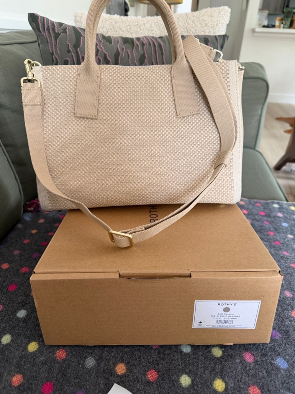 Rothy's Beige Woven Satchel with Removable Strap